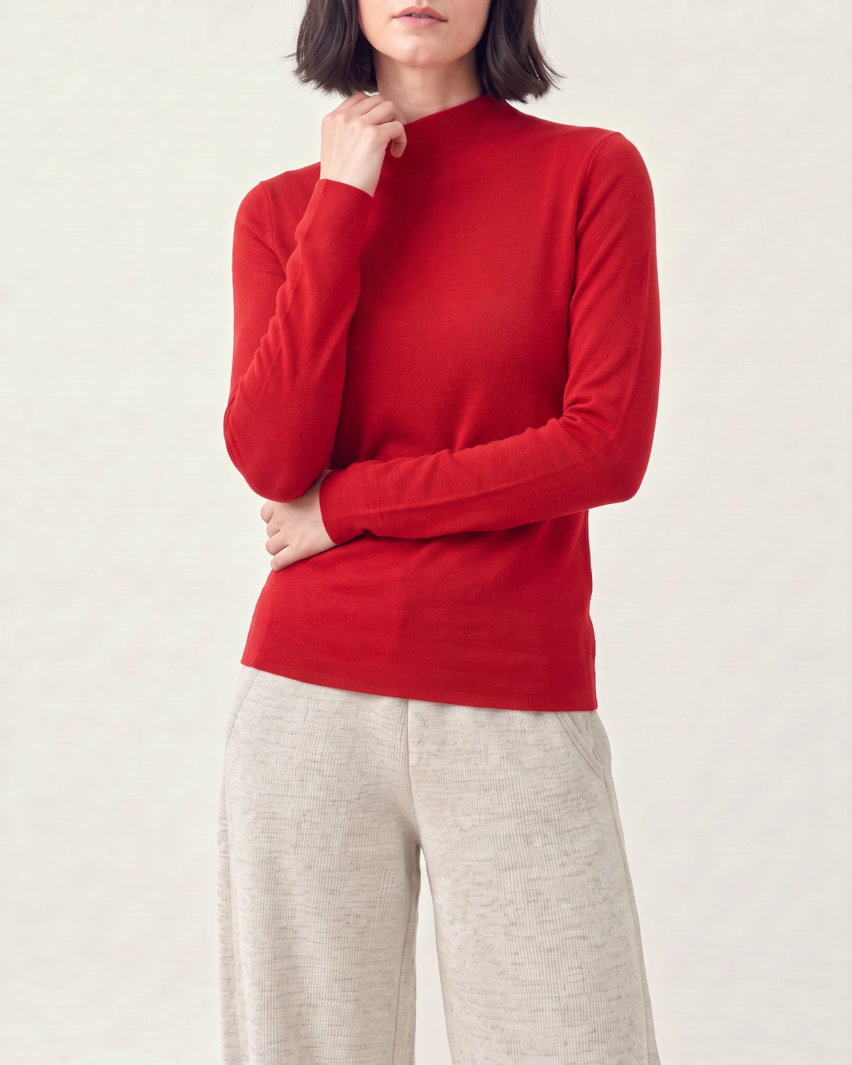 Cotton Silk Mock Neck Pullover