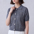 Cotton Short Sleeves Cardigan with Shirt Collar