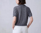 Cotton Short Sleeves Cardigan with Shirt Collar