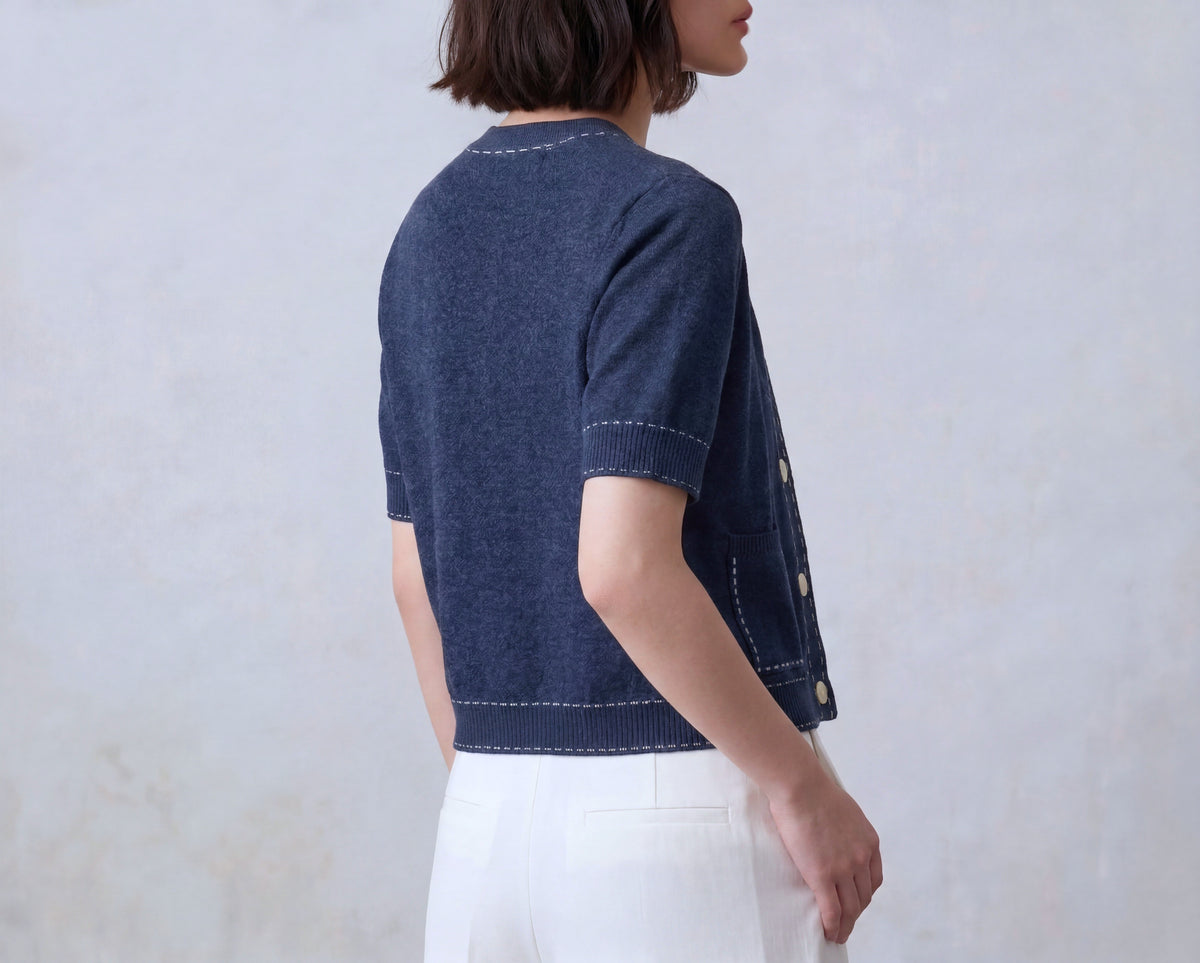 Cotton Short Cardigan With Stitch