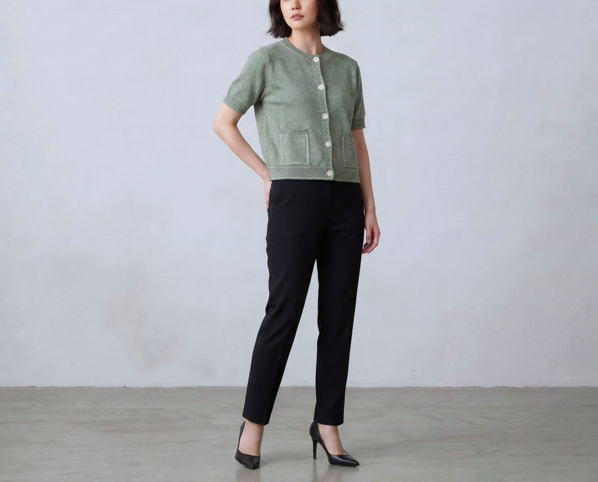 Cotton Blend Short Cardigan With Stitch