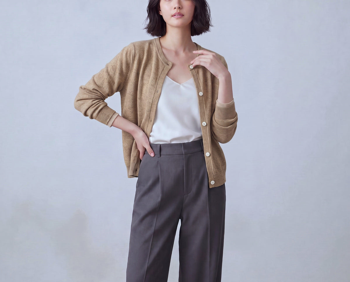 Cotton Round Neck Cardigan With French Cuff