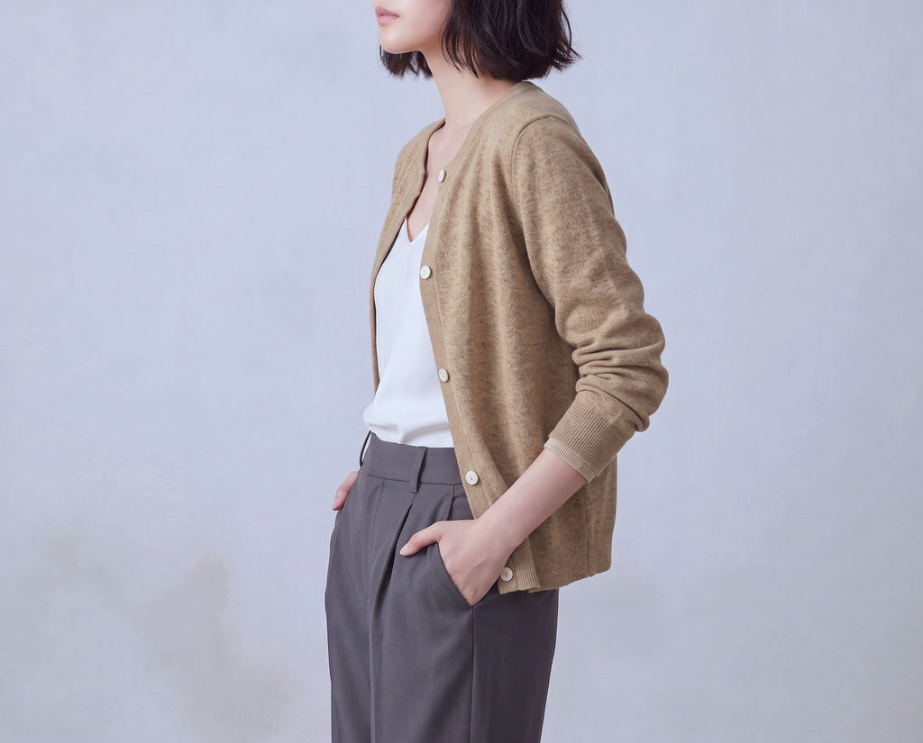 Cotton Round Neck Cardigan With French Cuff