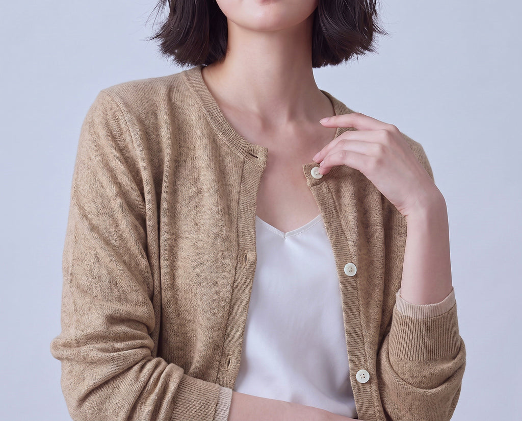 Cotton Round Neck Cardigan With French Cuff