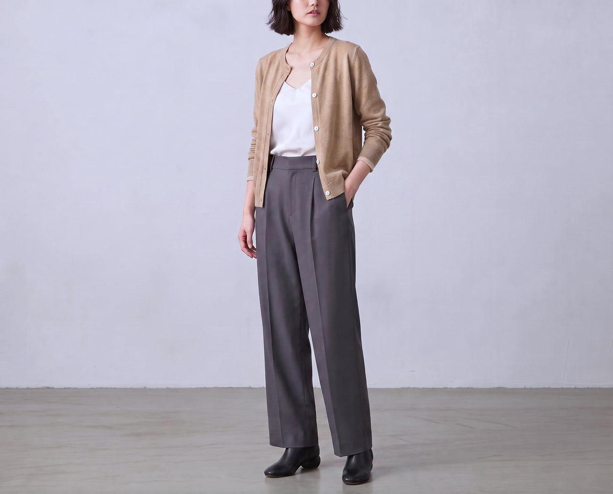 Cotton Round Neck Cardigan With French Cuff