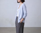 Cotton Round Neck Cardigan With French Cuff