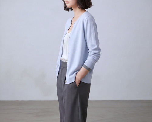 Cotton Round Neck Cardigan With French Cuff