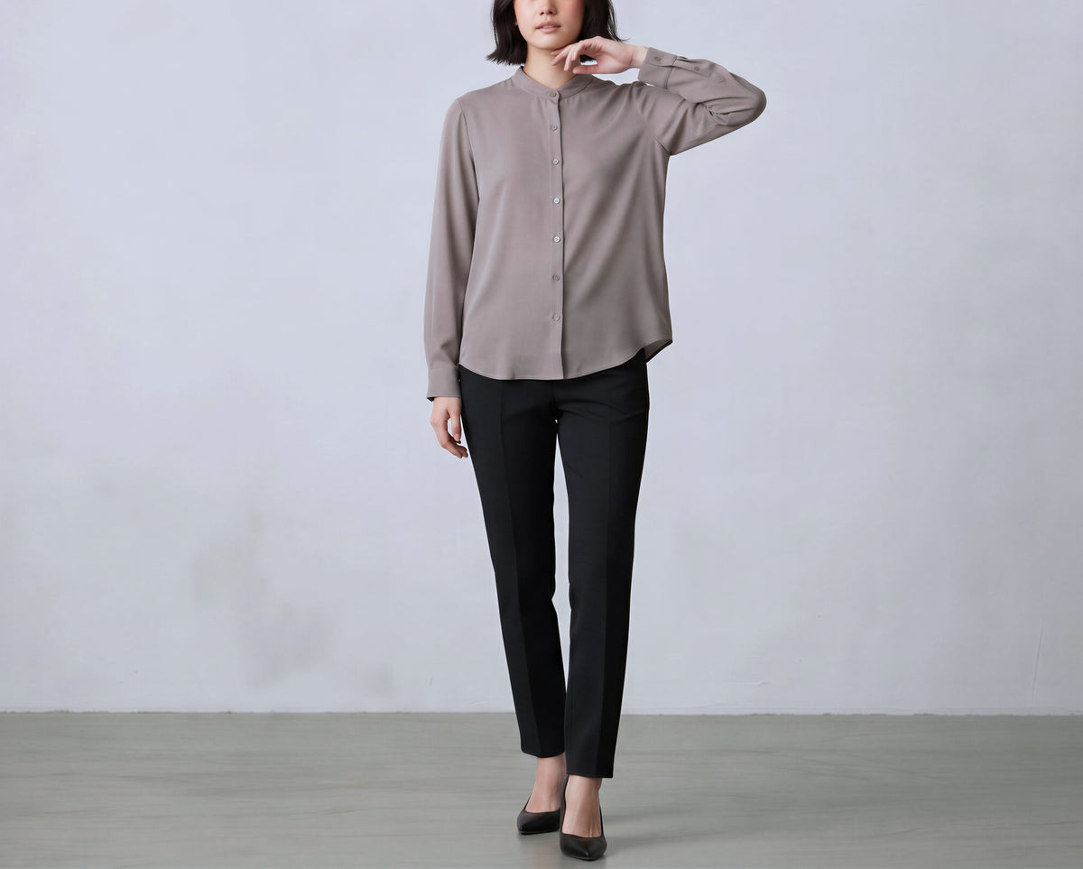 Silk Blend Stand up Collar Shirt