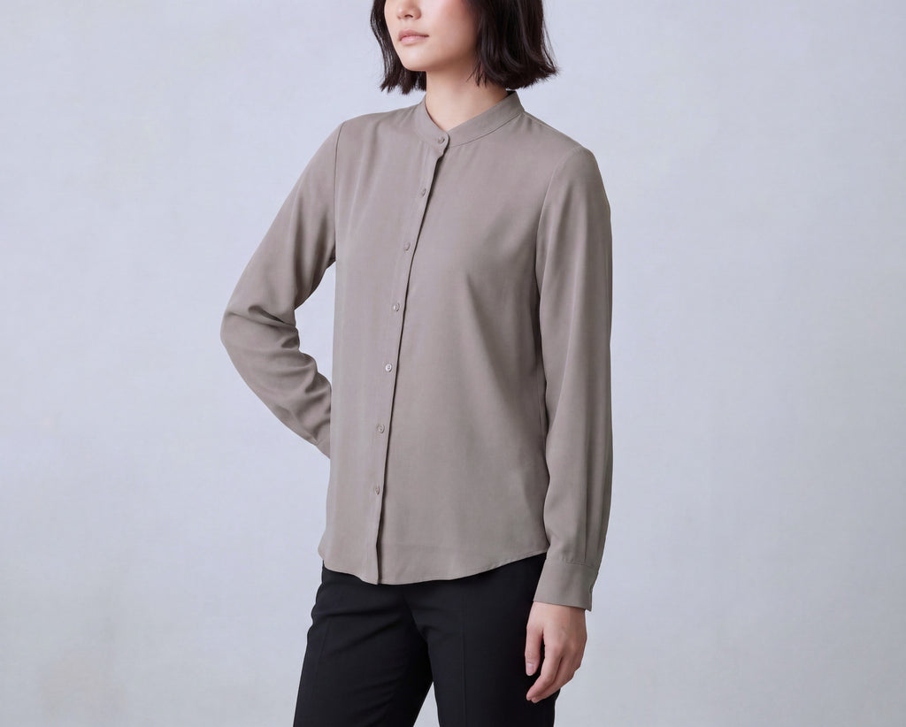 Silk Blend Stand up Collar Shirt