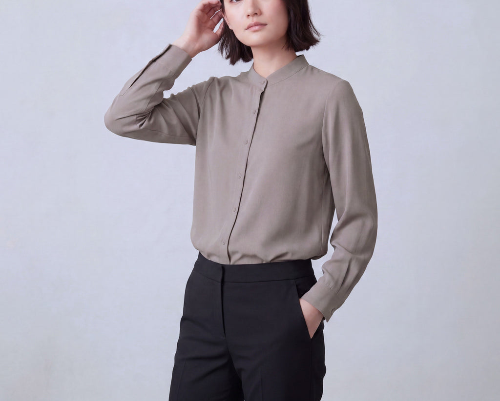 Silk Blend Stand up Collar Shirt