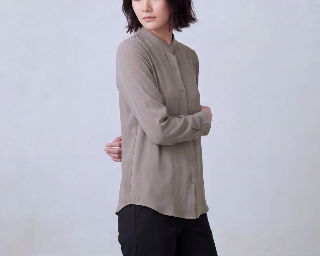 Silk Blend Stand up Collar Shirt