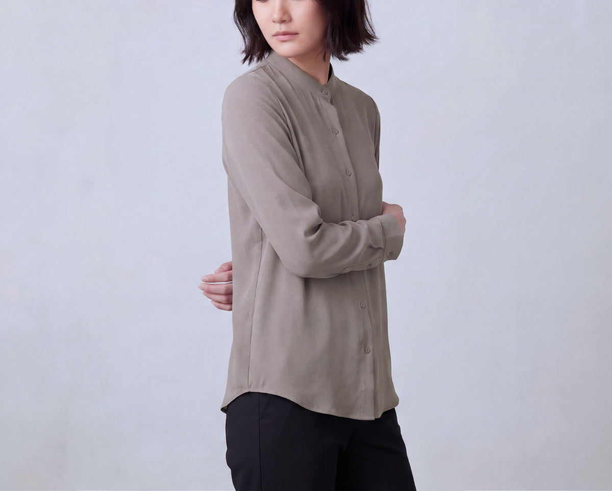 Silk Blend Stand up Collar Shirt