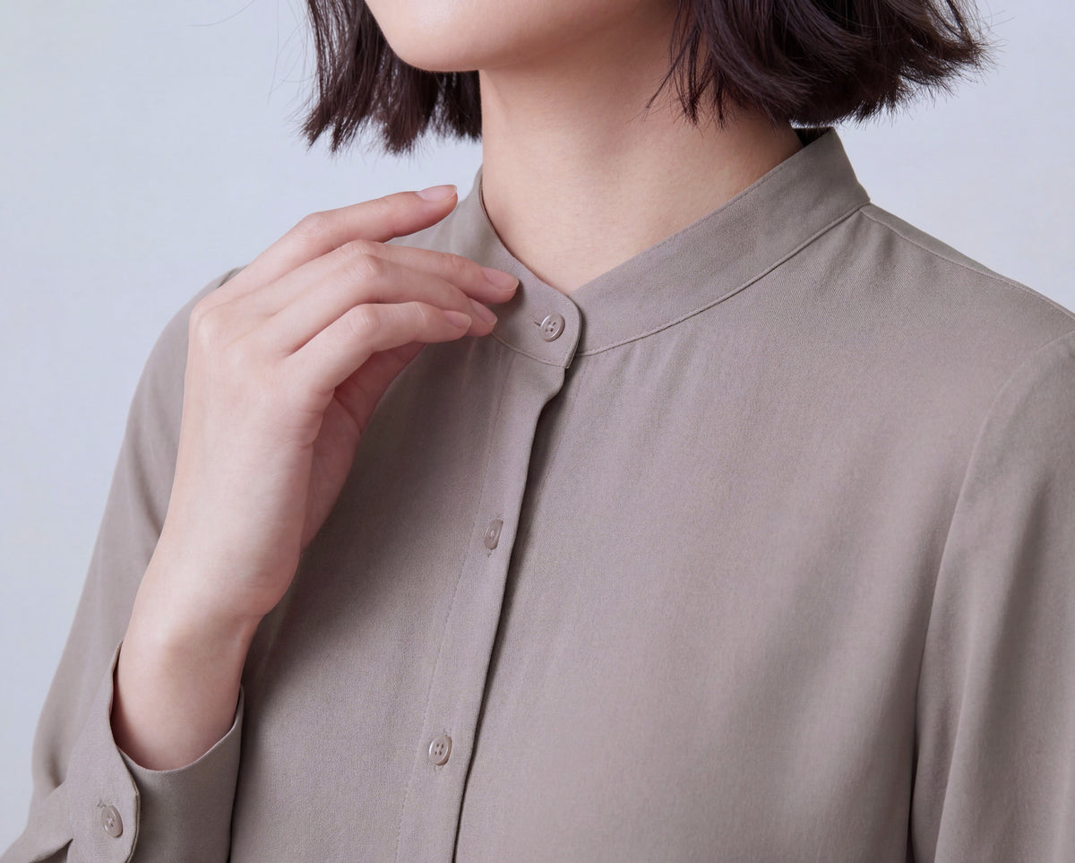 Silk Blend Stand up Collar Shirt