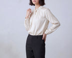 Silk Round Gather Collar Shirt
