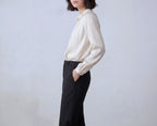 Silk Round Gather Collar Shirt