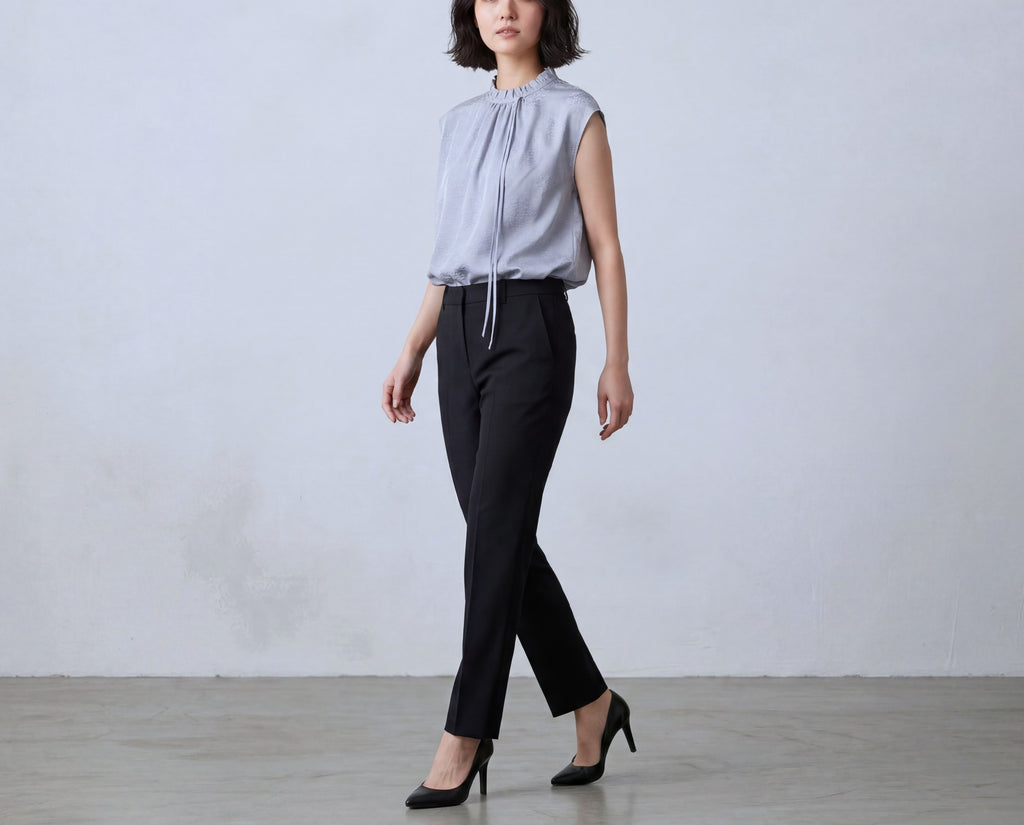 Pure Silk Gather Collar Round Neck Vest