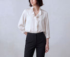 Silk Ruffle V Neck Shirt