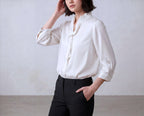 Silk Ruffle V Neck Shirt