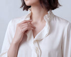 Silk Ruffle V Neck Shirt