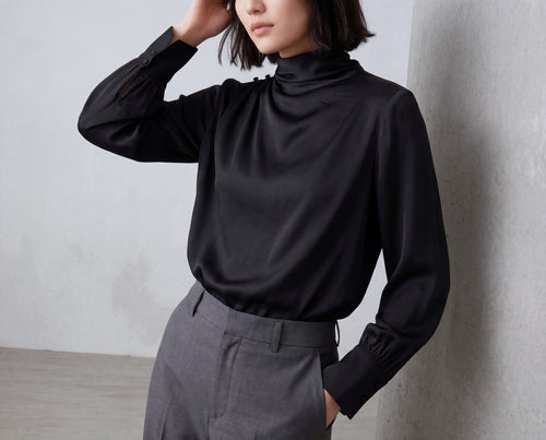 Silk Blend Mock Neck Shirt