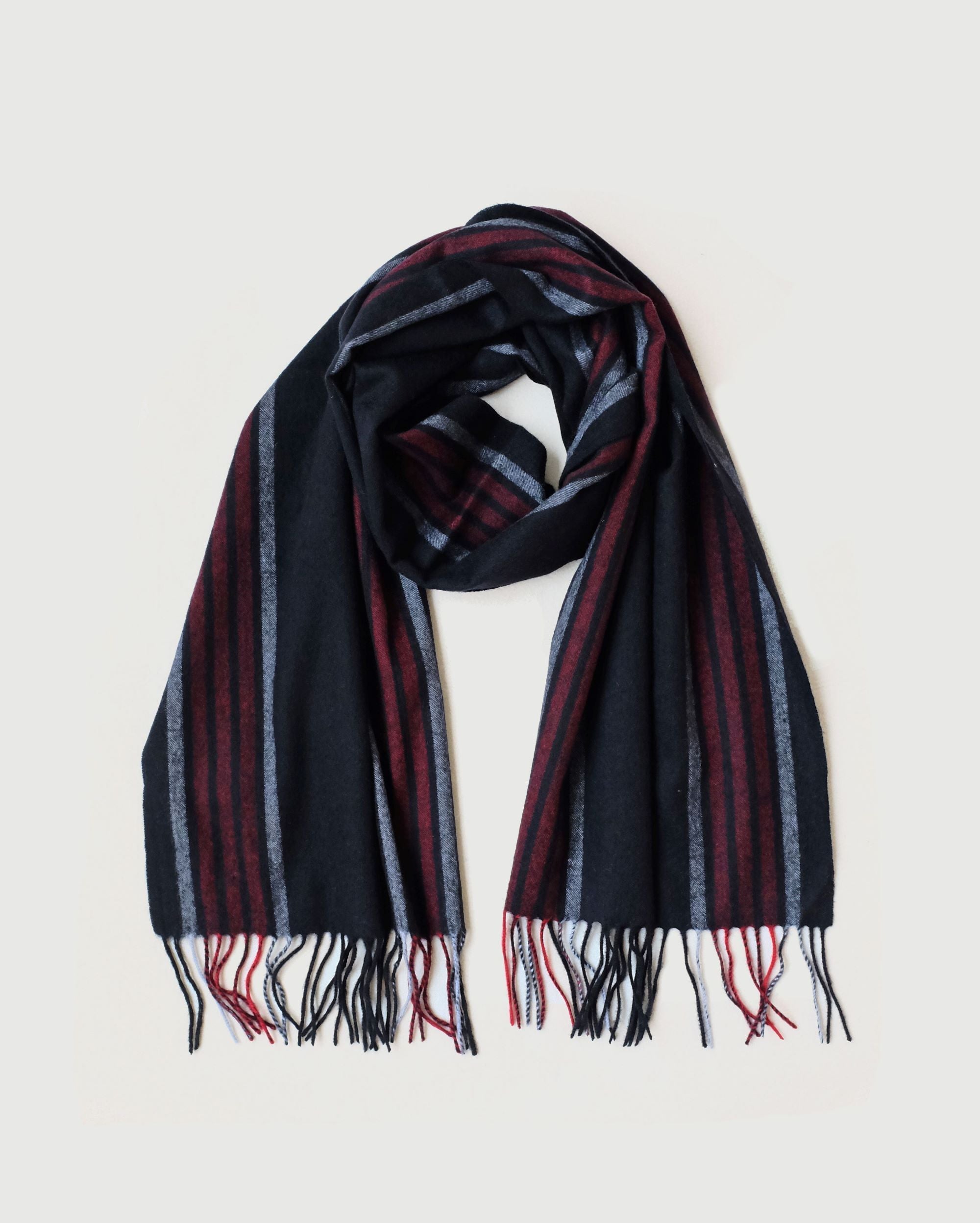 Superfine Striped Cashmere Scarf, Black