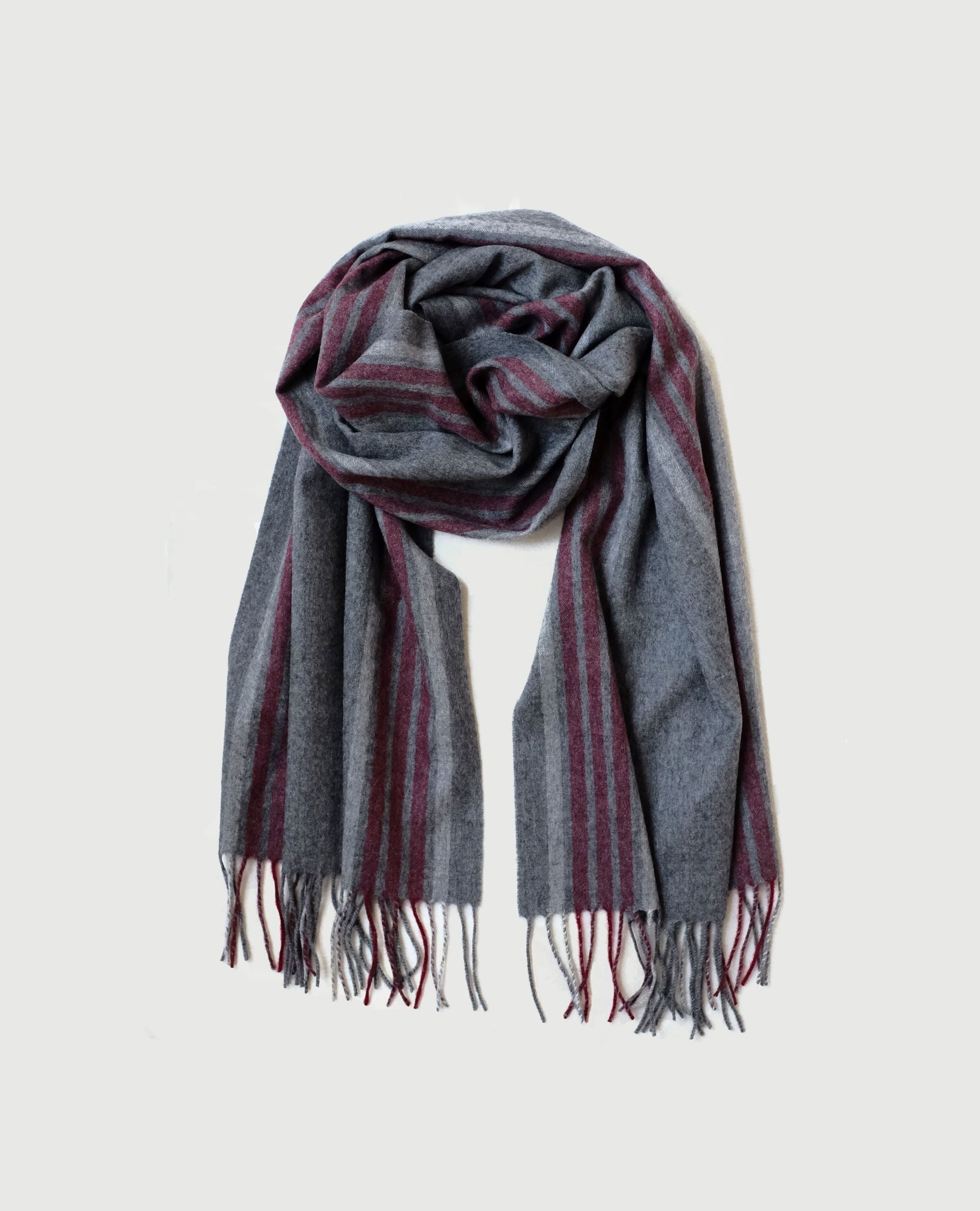 Superfine Striped Cashmere Scarf, Grey