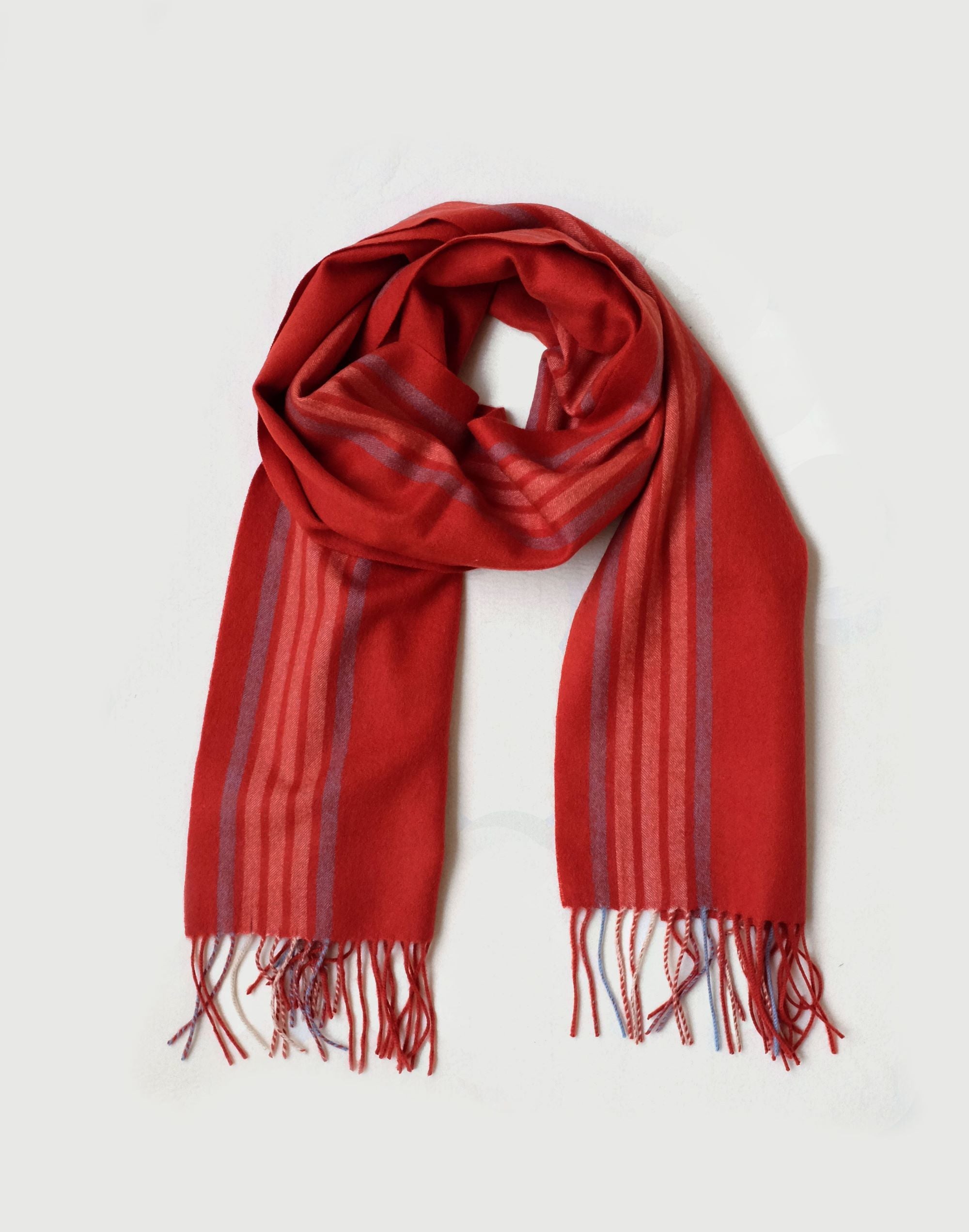 Superfine Striped Cashmere Scarf, Red
